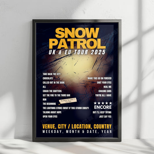Snow Patrol Setlist Poster - Connexin Live Arena, Kingston upon Hull, England - February 19th, 2025