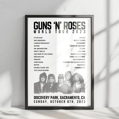 Guns N’ Roses Setlist Poster - Discovery Park, Sacramento - October 8th, 2023