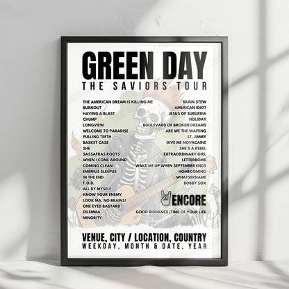 Green Day Setlist Poster - Nationals Park, Washington - July 29th, 2024