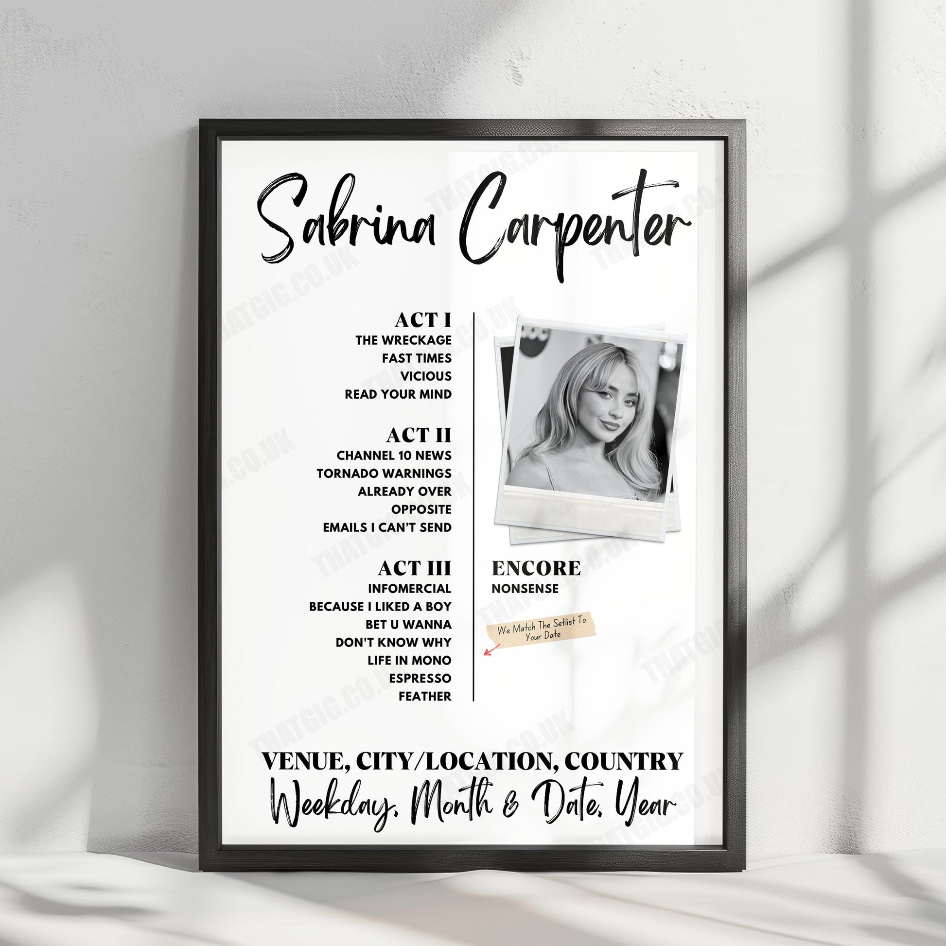 Sabrina Carpenter Setlist Poster - Crypto.com Arena, Los Angeles, CA, USA - November 15th, 2024