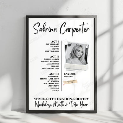 Sabrina Carpenter Setlist Poster - Crypto.com Arena, Los Angeles, CA, USA - November 15th, 2024