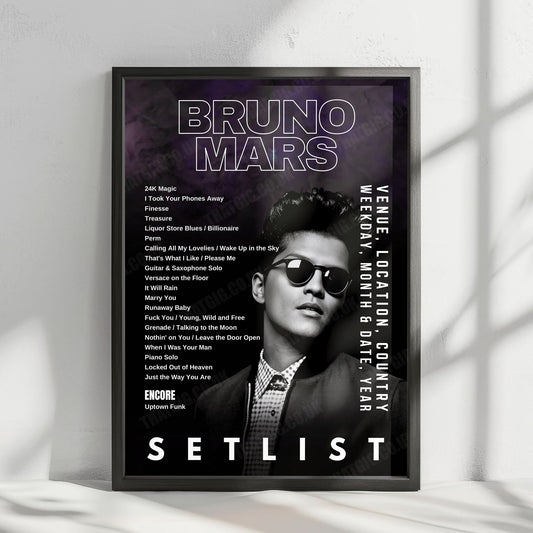 Bruno Mars Setlist Poster - Highland Festival Grounds at the Kentucky Expo Center, Louisville - September 17th, 2023
