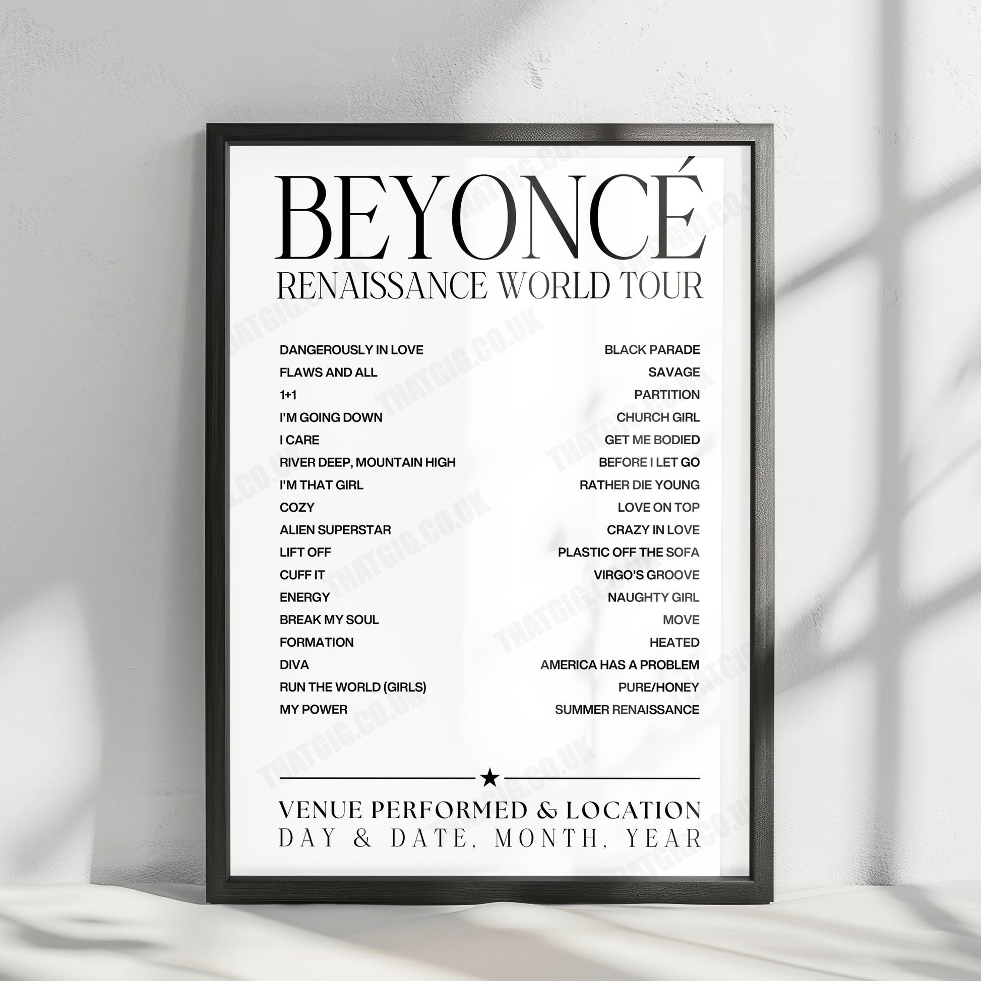 Beyoncé Setlist Poster - Allegiant Stadium, Las Vegas - August 26th, 2023