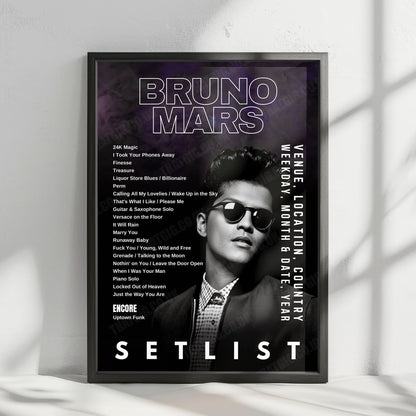 Bruno Mars Setlist Poster - Dolby Live at Park MGM, Las Vegas - December 18th, 2024