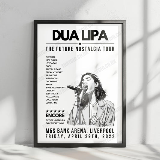 Dua Lipa Setlist Poster - M&S Bank Arena, Liverpool - April 29th, 2022