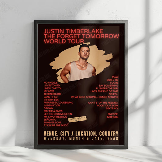 Justin Timberlake Setlist Poster - Co-op Live, Manchester, England - August 8th, 2024
