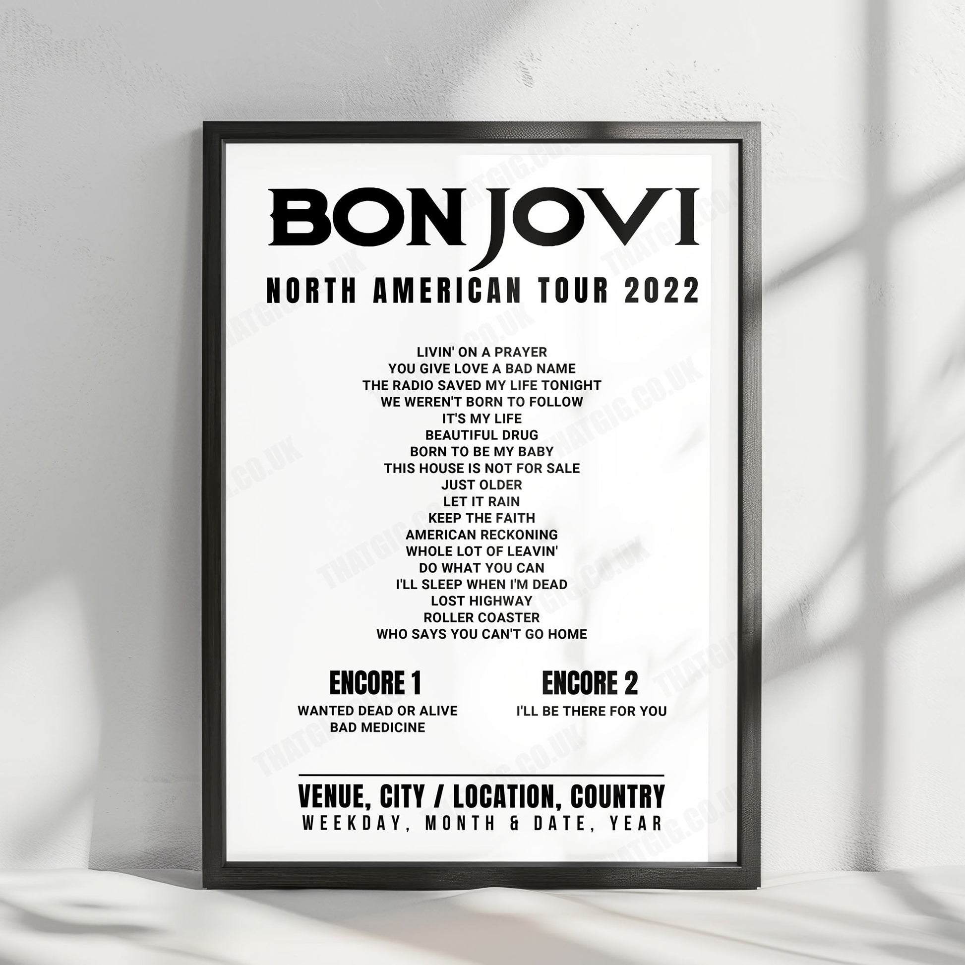 Bon Jovi Setlist Poster - Spectrum Center, Charlotte - April 8th, 2022