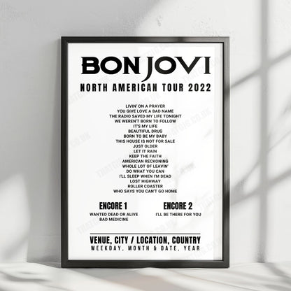 Bon Jovi Setlist Poster - Spectrum Center, Charlotte - April 8th, 2022