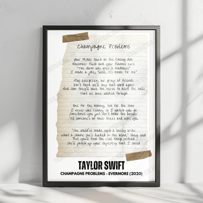 Taylor Swift "Champagne Problems" Lyric Poster