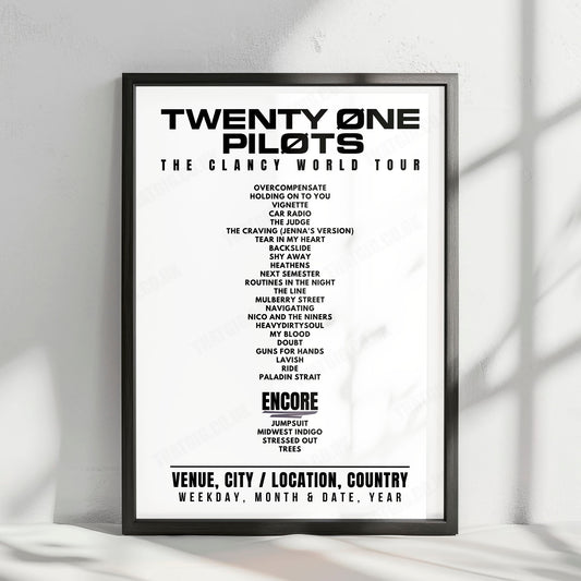 twenty one pilots Setlist Poster - The OVO Hydro, Glasgow - May 5th, 2025