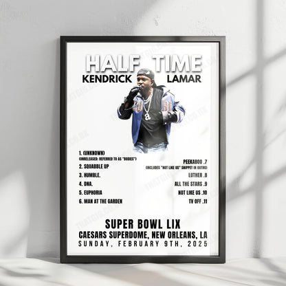 Kendrick Lamar Setlist Poster - Halftime Super Bowl LIX, Caesars Superdome, New Orleans - February 9th, 2025