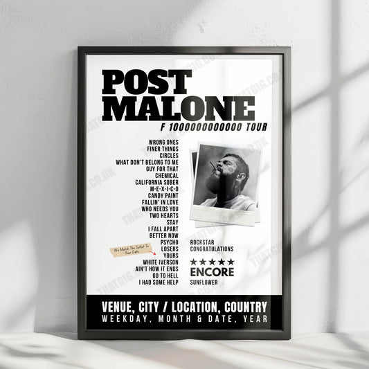Post Malone Setlist Poster - XFINITY Theatre - September 21st, 2024
