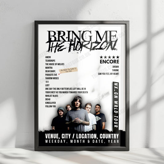 Bring Me the Horizon Setlist Poster - Sick New World Sideshows 2024 - April 26, 2024