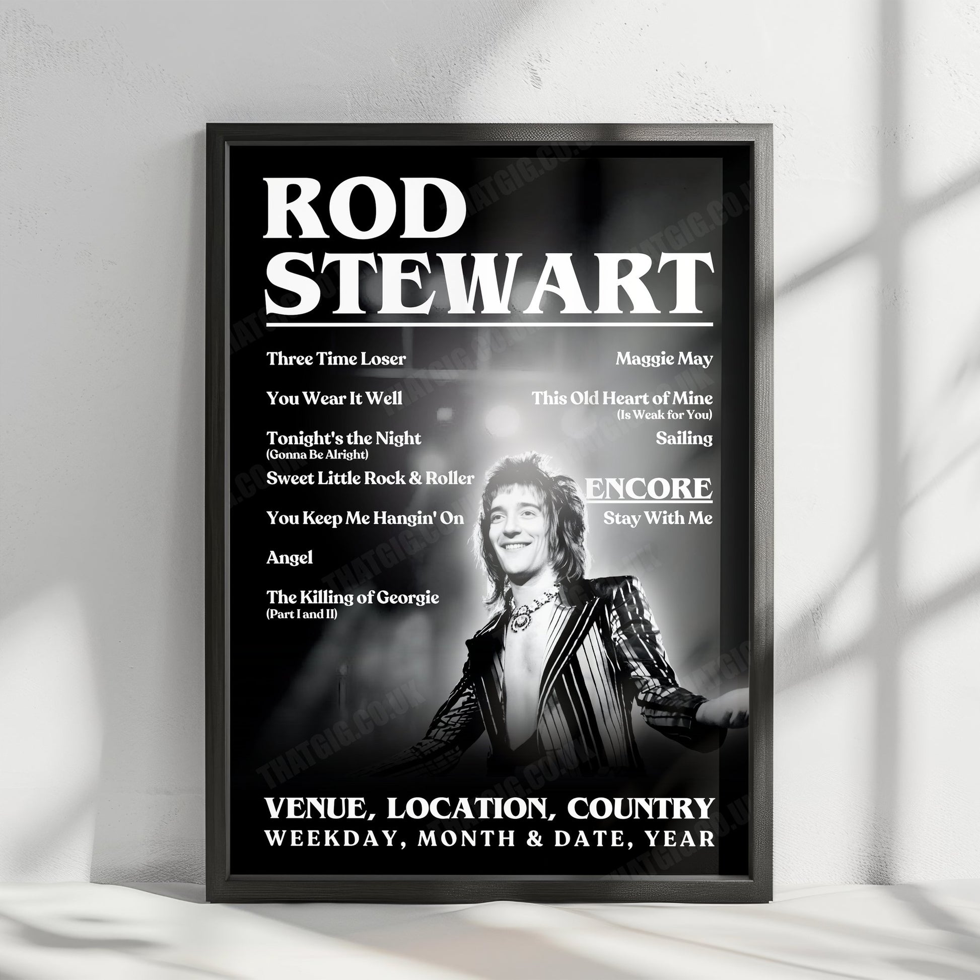 Rod Stewart Setlist Poster - Brighton Centre, Brighton, England - December 12th, 1978