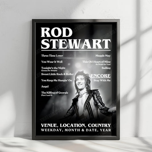 Rod Stewart Setlist Poster - Olympia Grand Hall, London, England - December 22nd, 1978