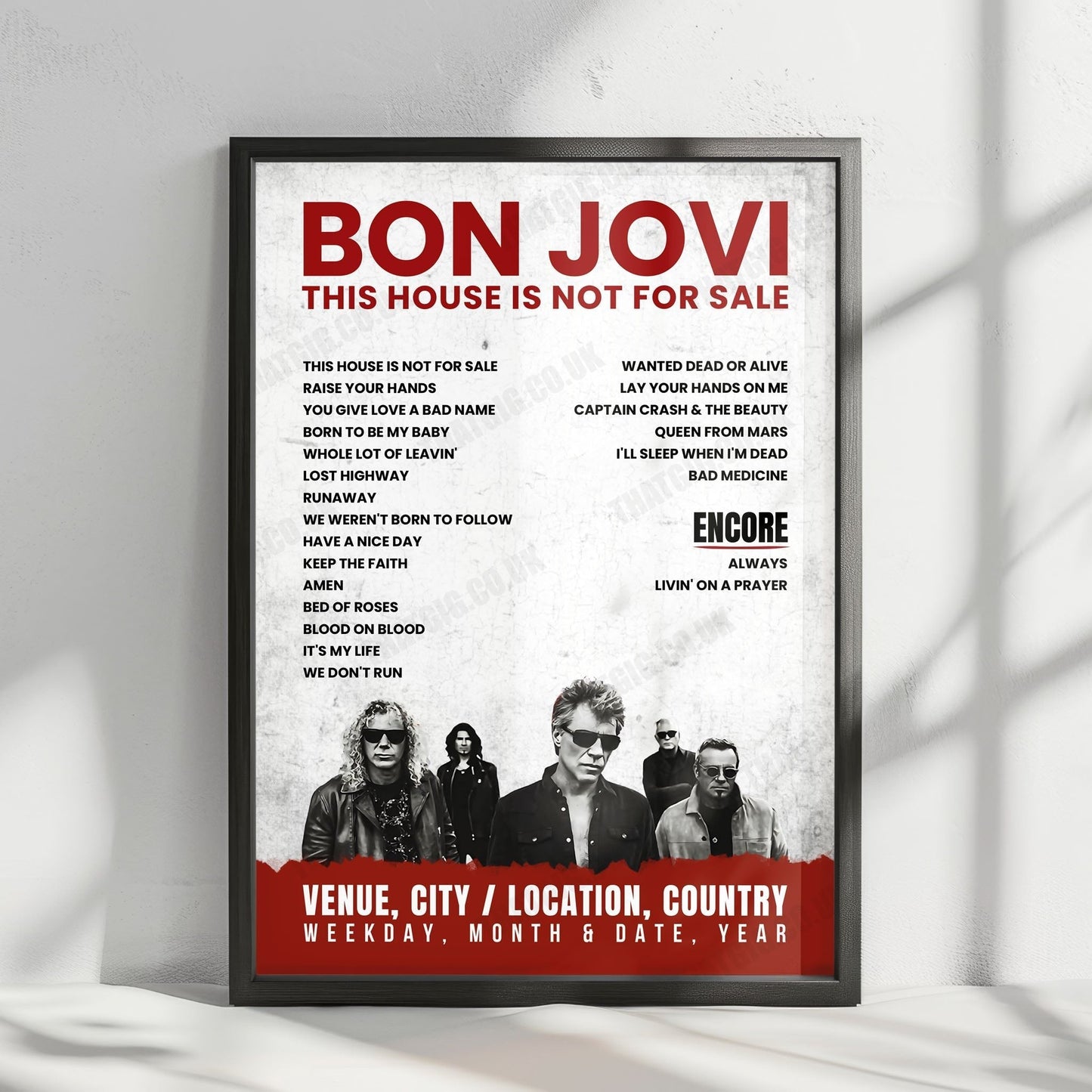 Bon Jovi Setlist Poster - Count Basie Theatre, Red Bank - October 1st, 2016