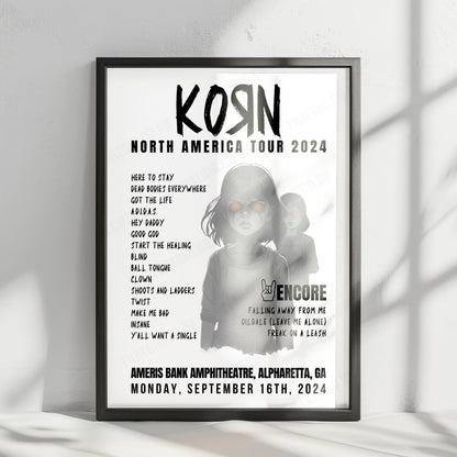 Korn Setlist Poster - Ameris Bank Amphitheatre, Alpharetta, September 16th, 2024