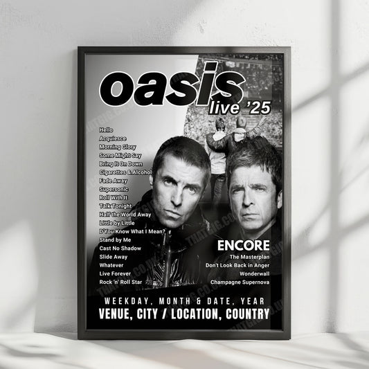 Oasis Setlist Poster - Principality Stadium, Cardiff - July 5th, 2025