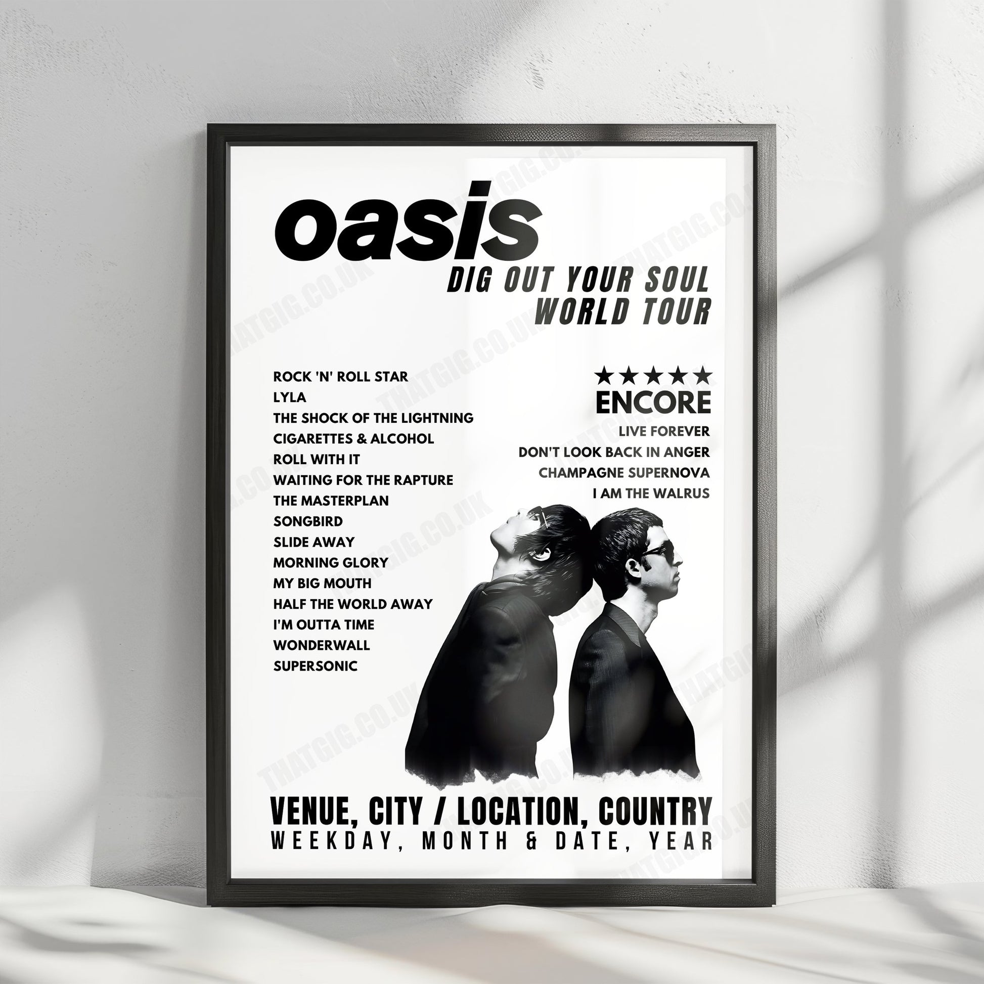 Oasis Setlist Poster - V Festival, Weston Park, England - August 22nd, 2009