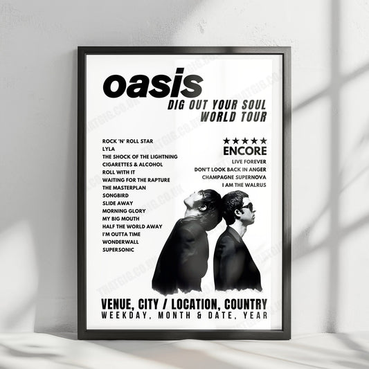 Oasis Setlist Poster - V Festival, Weston Park, England - August 22nd, 2009