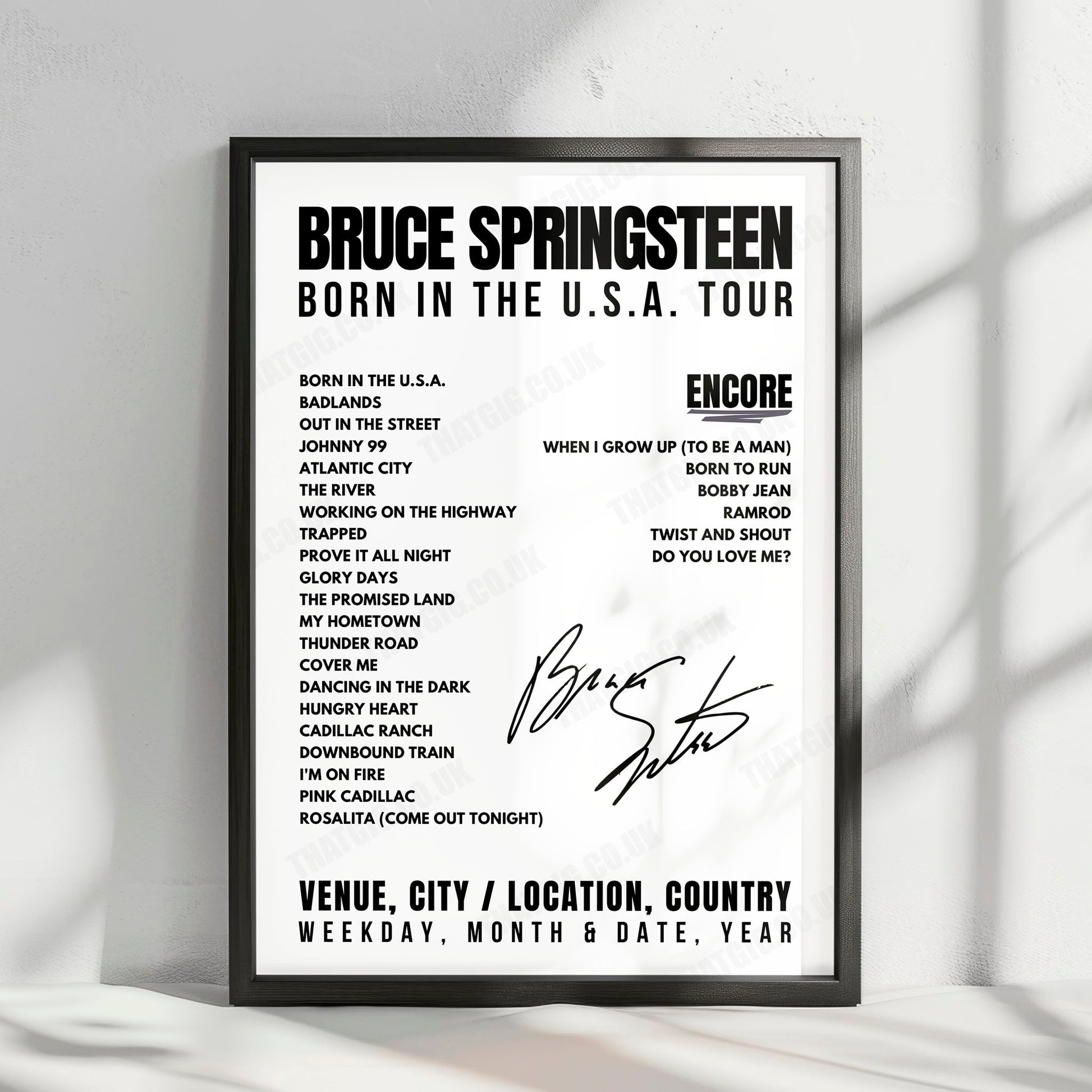 Bruce Springsteen Setlist Poster - Roundhay Park, Leeds - July 7th, 1985