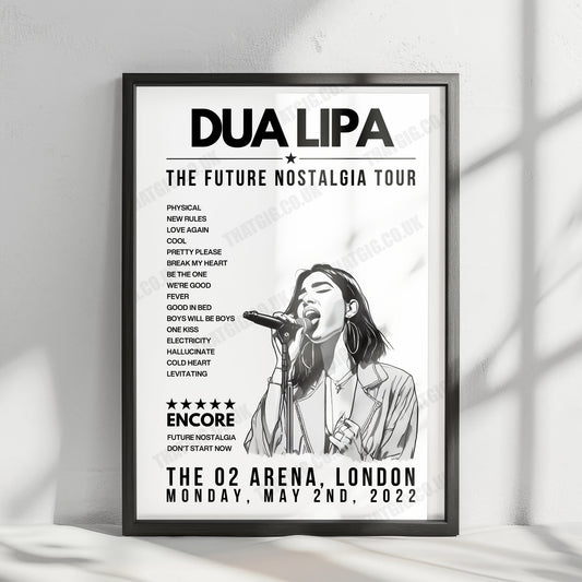 Dua Lipa Setlist Poster - The O2 Arena - May 2nd, 2022