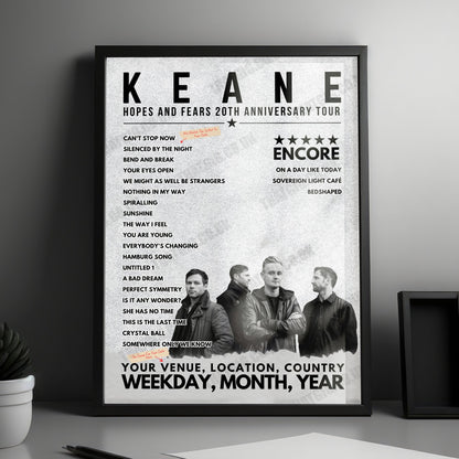 Keane Setlist Poster - Metropolitan Opera House, Philadelphia, PA - September 21st, 2024