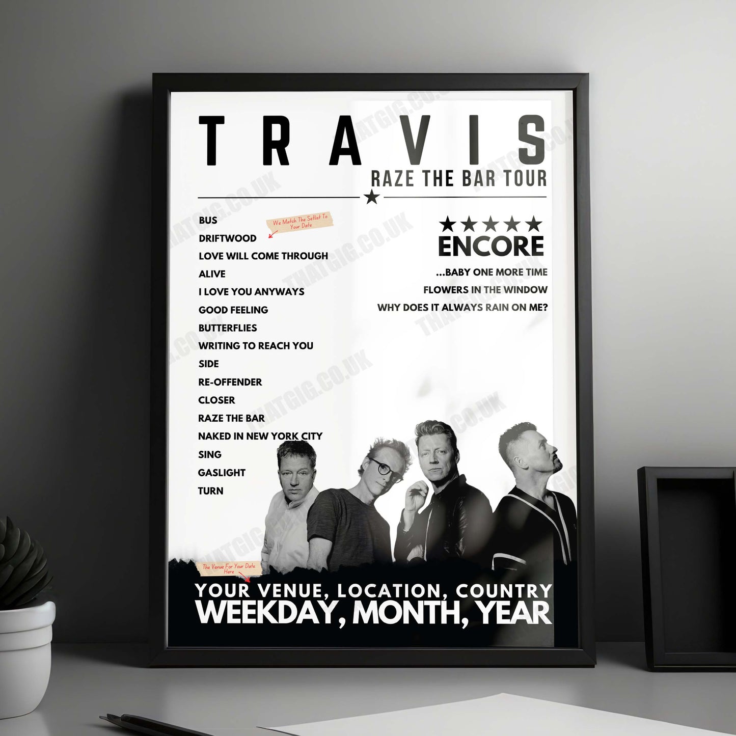 Travis Setlist Poster - Personalised Design for Any Date & Venue