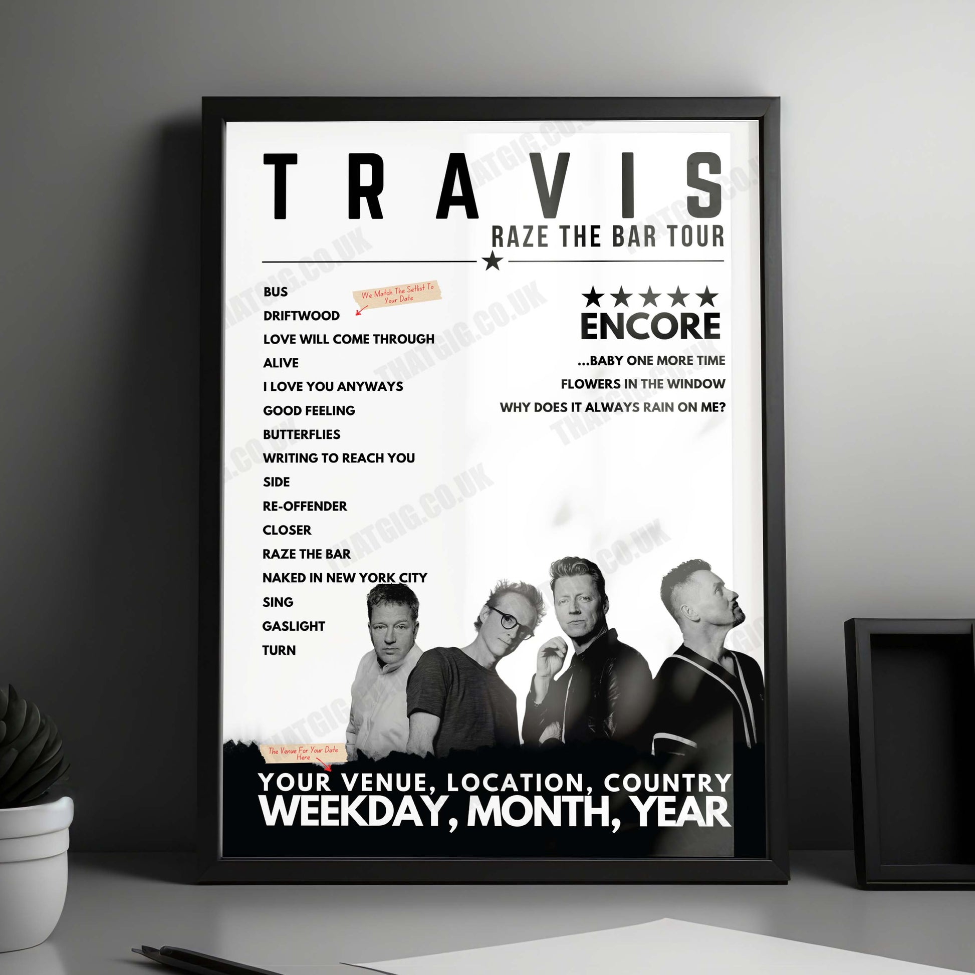 Travis Setlist Poster - Personalised Design for Any Date & Venue