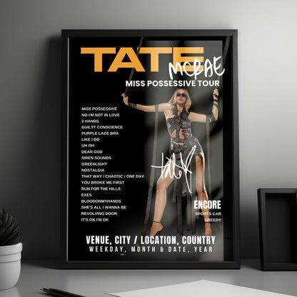 Tate McRae Setlist Poster - 3Arena, Dublin - May 16th, 2025