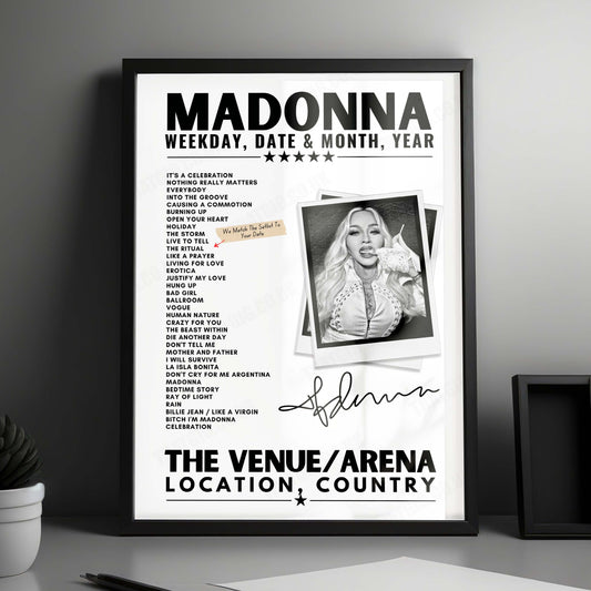 Madonna Setlist Poster - Capital One Arena, Washington DC - December 19th, 2023