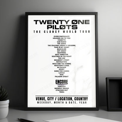 twenty one pilots Setlist Poster - Nationwide Arena, Columbus - October 4th, 2024