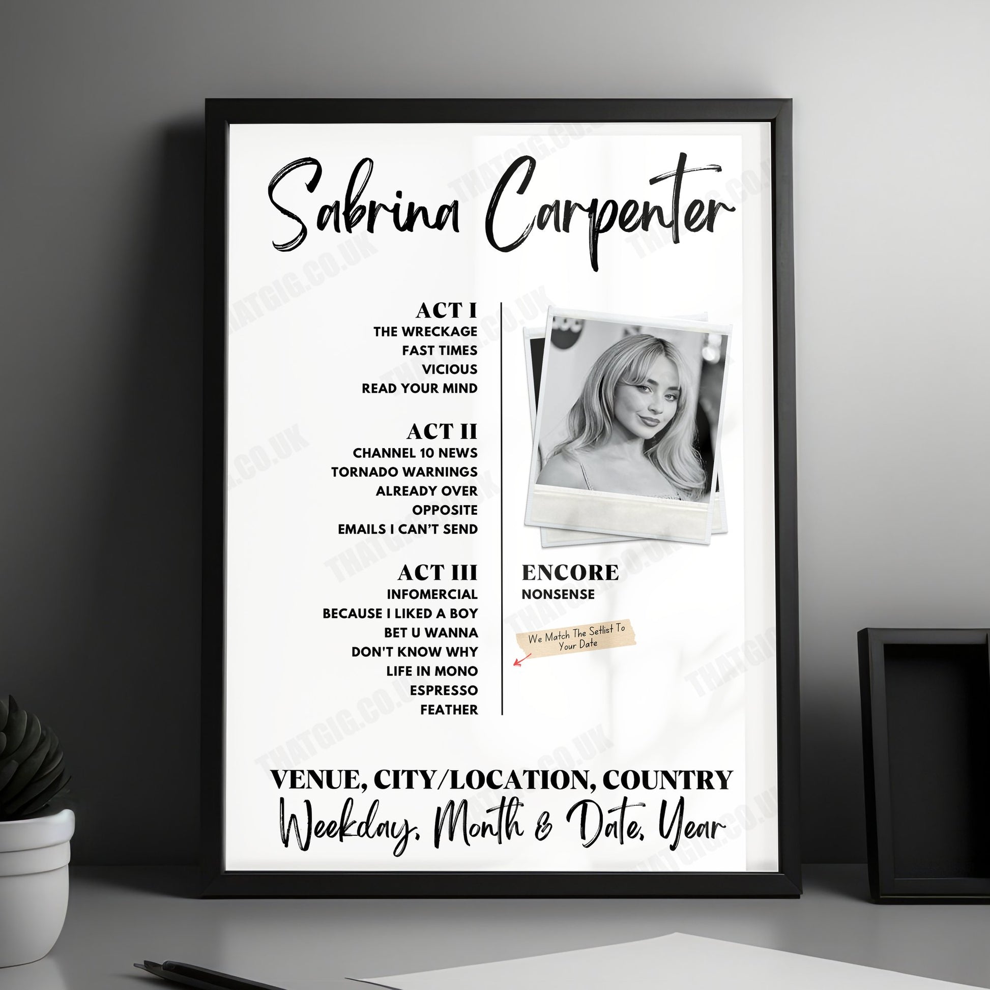 Sabrina Carpenter Setlist Poster - Crypto.com Arena, Los Angeles, CA, USA - November 15th, 2024