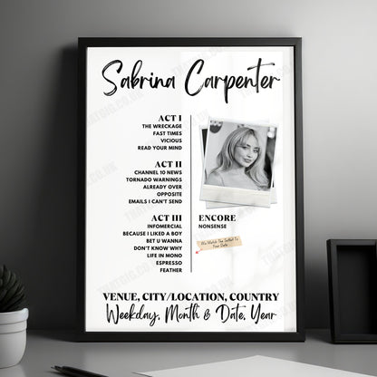 Sabrina Carpenter Setlist Poster - Crypto.com Arena, Los Angeles, CA, USA - November 15th, 2024