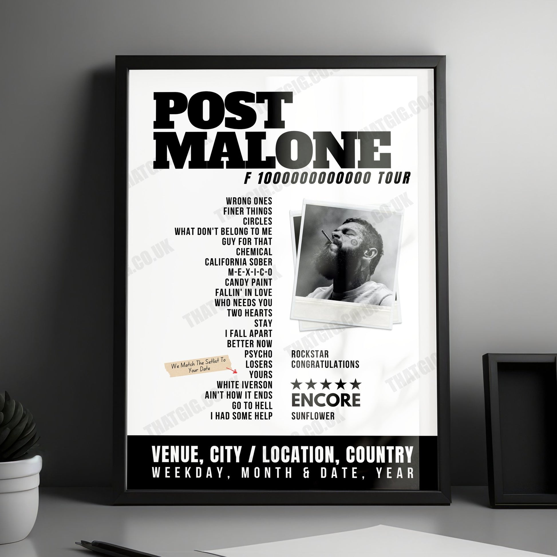 Post Malone Setlist Poster - XFINITY Theatre - September 21st, 2024