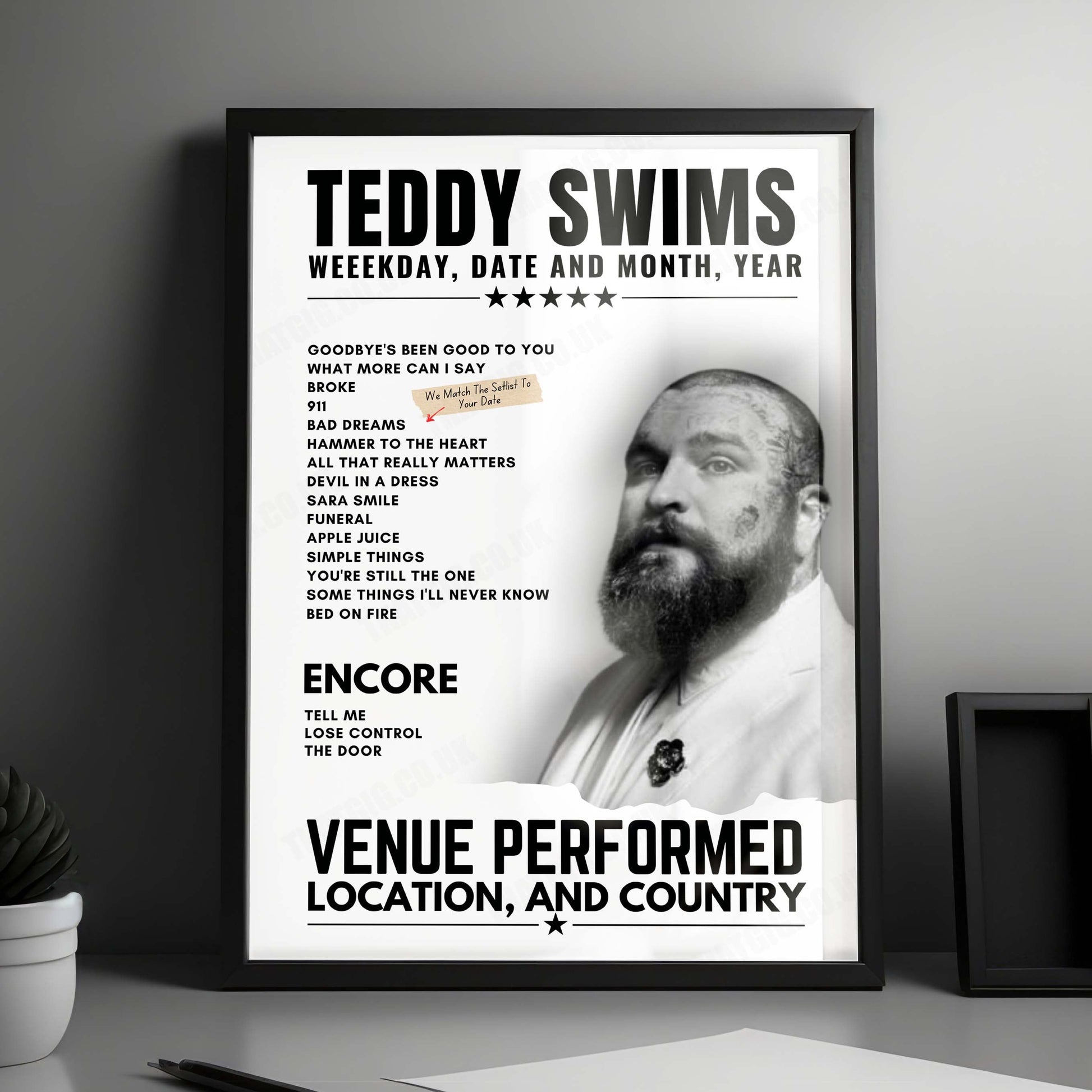 Teddy Swims Setlist Poster - Palais des Festivals et des Congrès, Cannes - November 1st, 2024