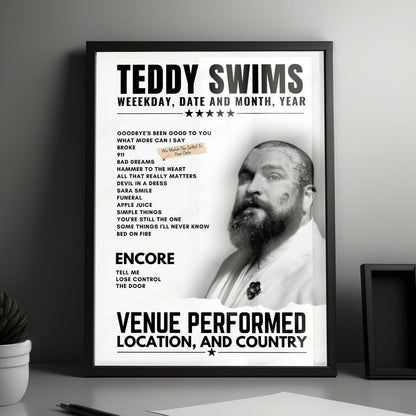 Teddy Swims Setlist Poster - Chesapeake Employers Insurance Arena, Catonsville - December 12th, 2024