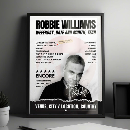 Robbie Williams Setlist Poster - Trabrennbahn Bahrenfeld, Hamburg - August 22nd, 2024