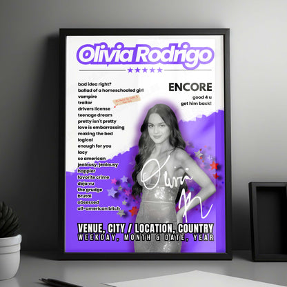Olivia Rodrigo Setlist Poster - Rod Laver Arena, Melbourne - October 13th, 2024