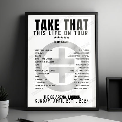Take That Setlist Poster - The 02 Arena, London - April 28th, 2024