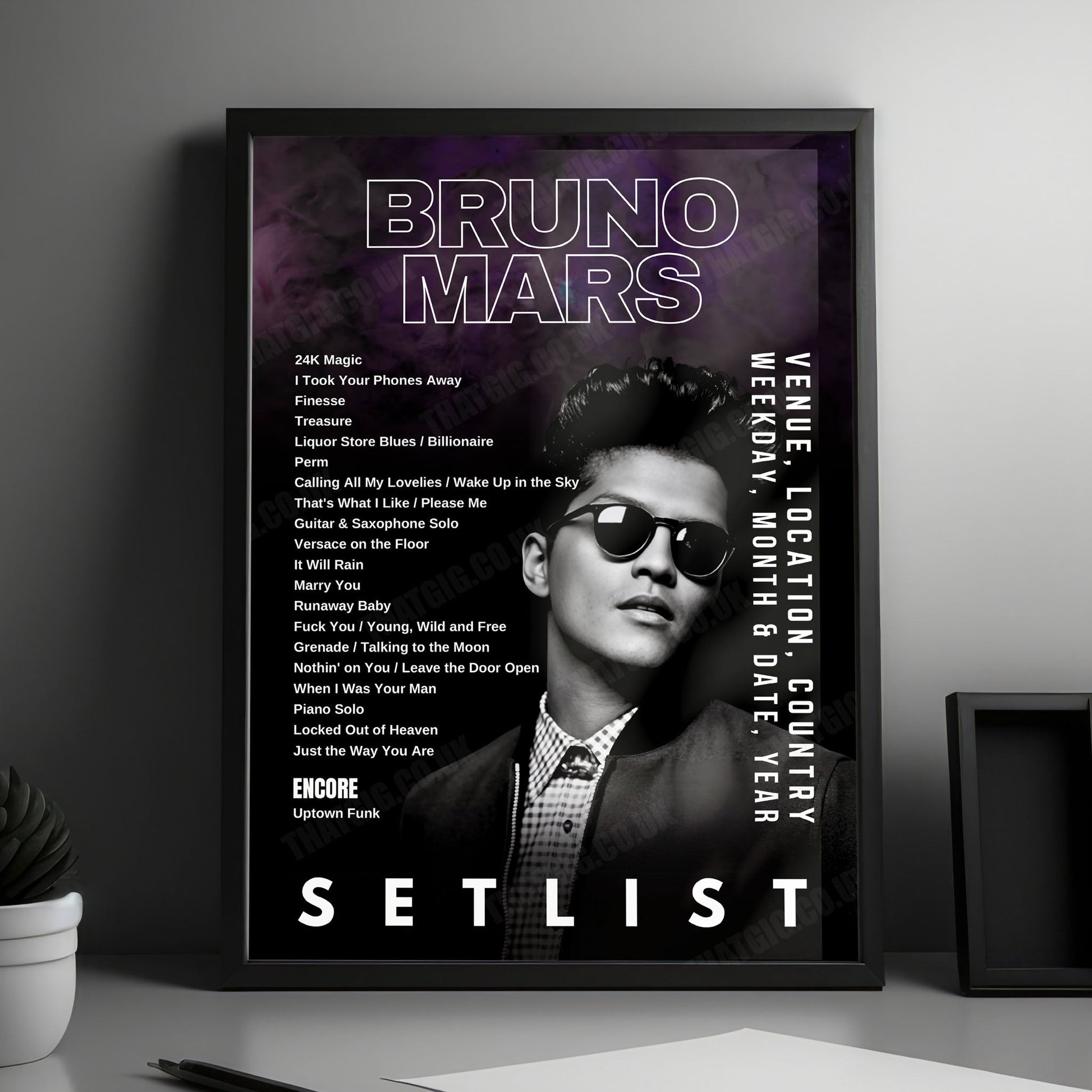Bruno Mars Setlist Poster - Park Theater at Park MGM, Las Vegas - March 6th, 2020