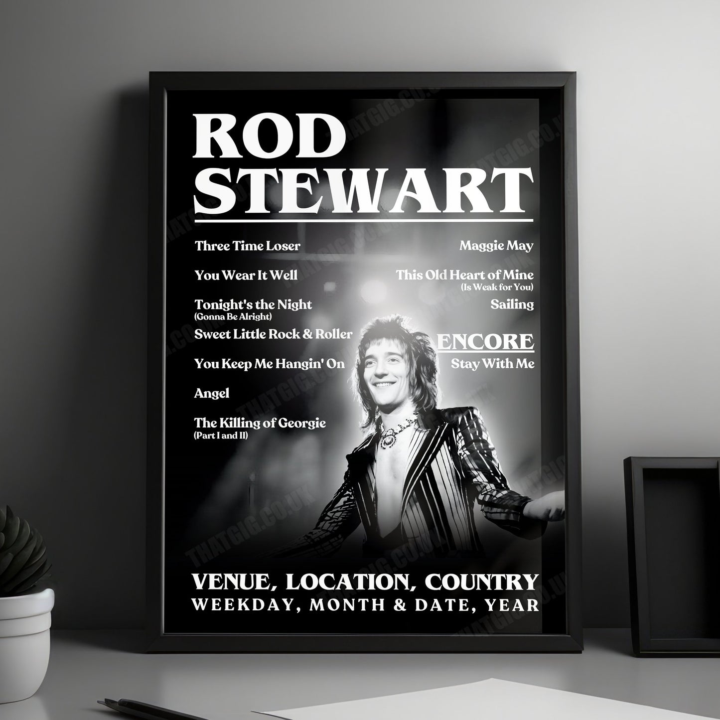Rod Stewart Setlist Poster - Brighton Centre, Brighton, England - December 12th, 1978