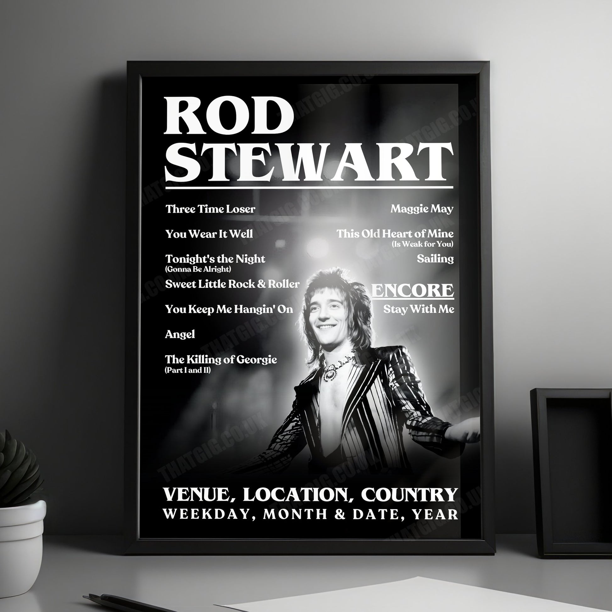 Rod Stewart Setlist Poster - Brighton Centre, Brighton, England - December 12th, 1978