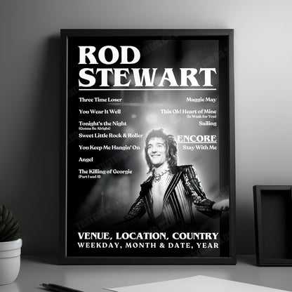 Rod Stewart Setlist Poster - Brighton Centre, Brighton, England - December 12th, 1978