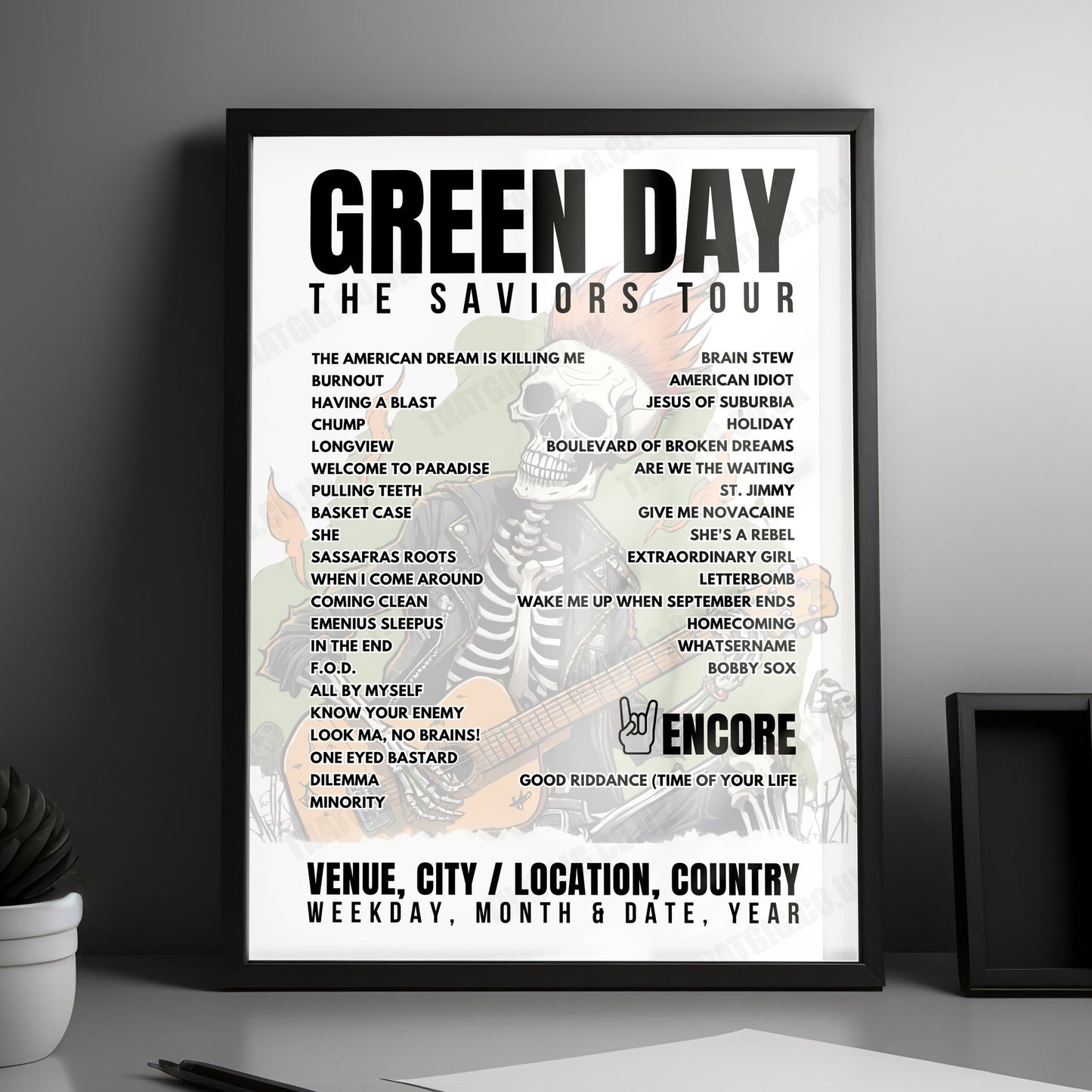 Green Day Setlist Poster - Nationals Park, Washington - July 29th, 2024
