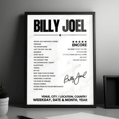 Billy Joel Setlist Poster - Soldier Field - June 21st, 2024