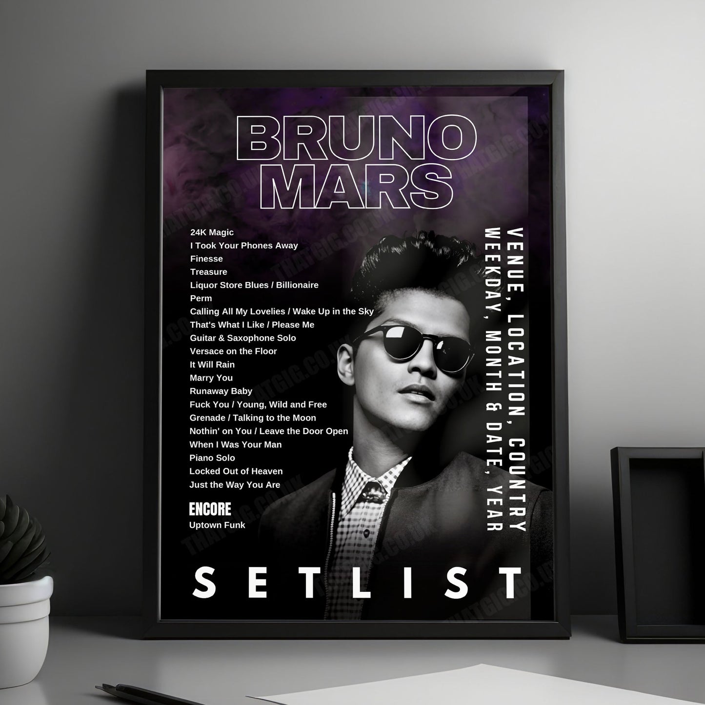 Bruno Mars Setlist Poster - Highland Festival Grounds at the Kentucky Expo Center, Louisville - September 17th, 2023