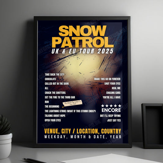 Snow Patrol Setlist Poster - Connexin Live Arena, Kingston upon Hull, England - February 19th, 2025