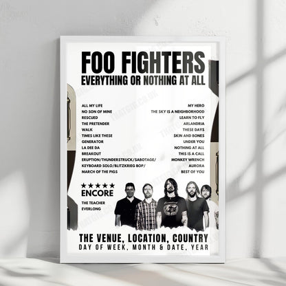 Foo Fighters Setlist Poster - Coastal Credit Union Music Park at Walnut Creek, Raleigh - May 7th, 2024