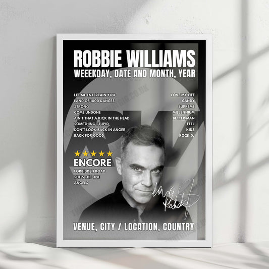 Robbie Williams Setlist Poster - Emirates Stadium, London - June 6th, 2025
